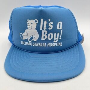 Vintage Trucker Hat Cap It's‎ a Boy Teddy Bear Tacoma WA Hospital Mesh Snapback